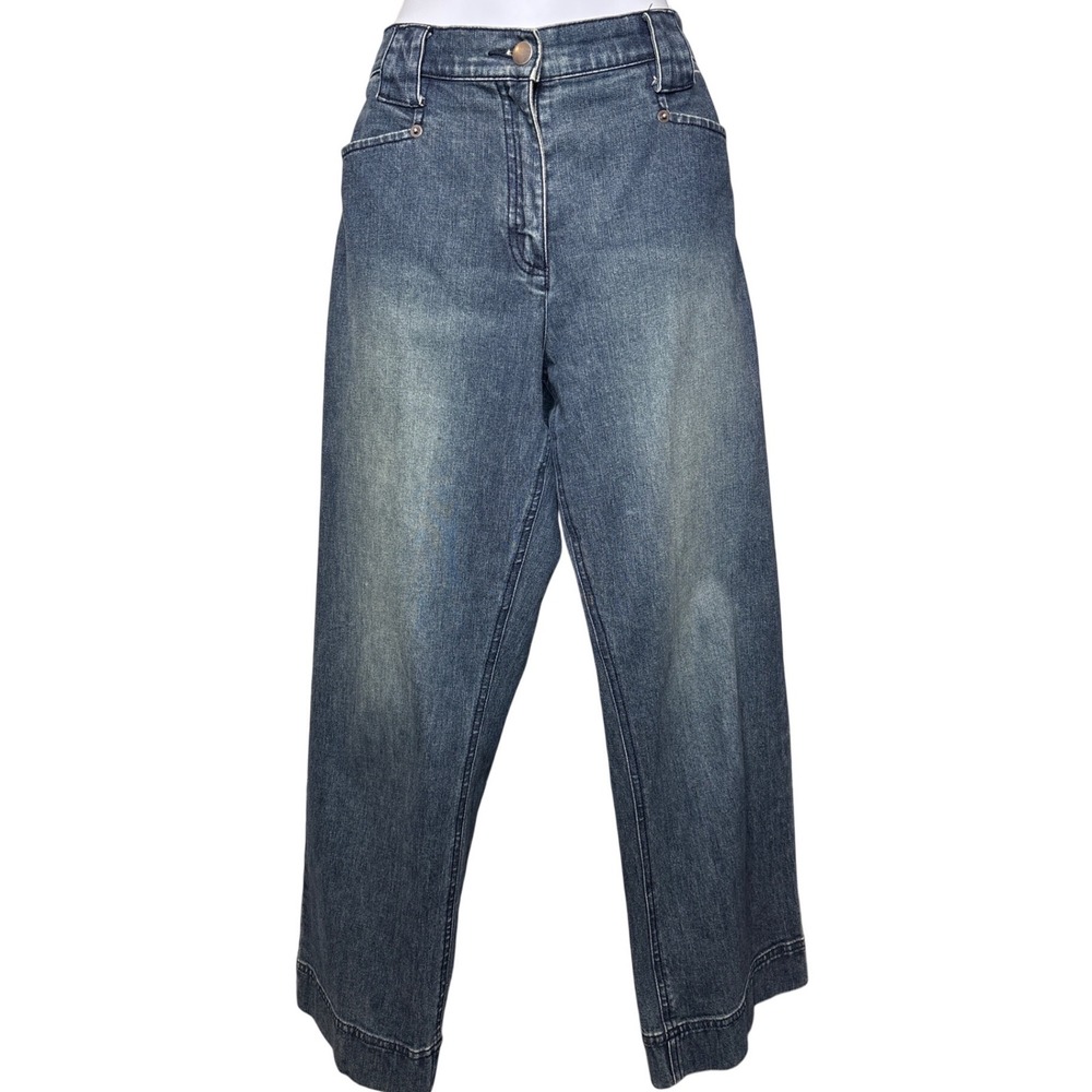 CO‎ & EDDY Womens Blue High Rise Wide Leg Cropped Jeans Sz 8 Comfort Stretch Y2K